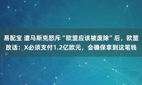 易配宝 遭马斯克怒斥“欧盟应该被废除”后，欧盟放话：X必须支付1.2亿欧元，会确保拿到这笔钱