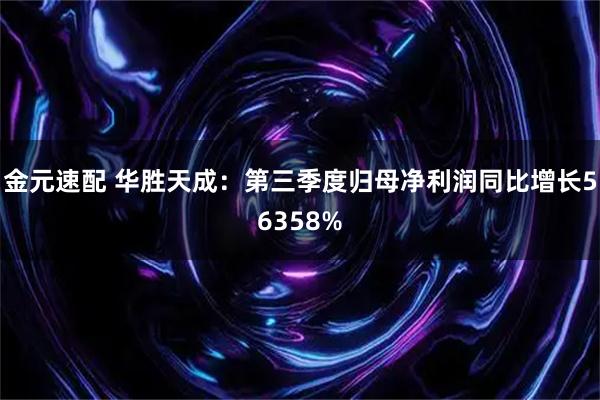 金元速配 华胜天成：第三季度归母净利润同比增长56358%